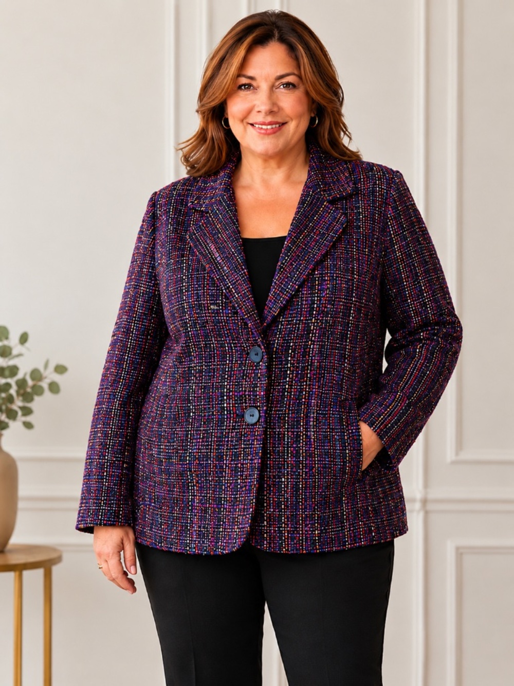Coldwater Creek Multicolor Tweed Blazer Jacket Size 14 Lined Career Chic